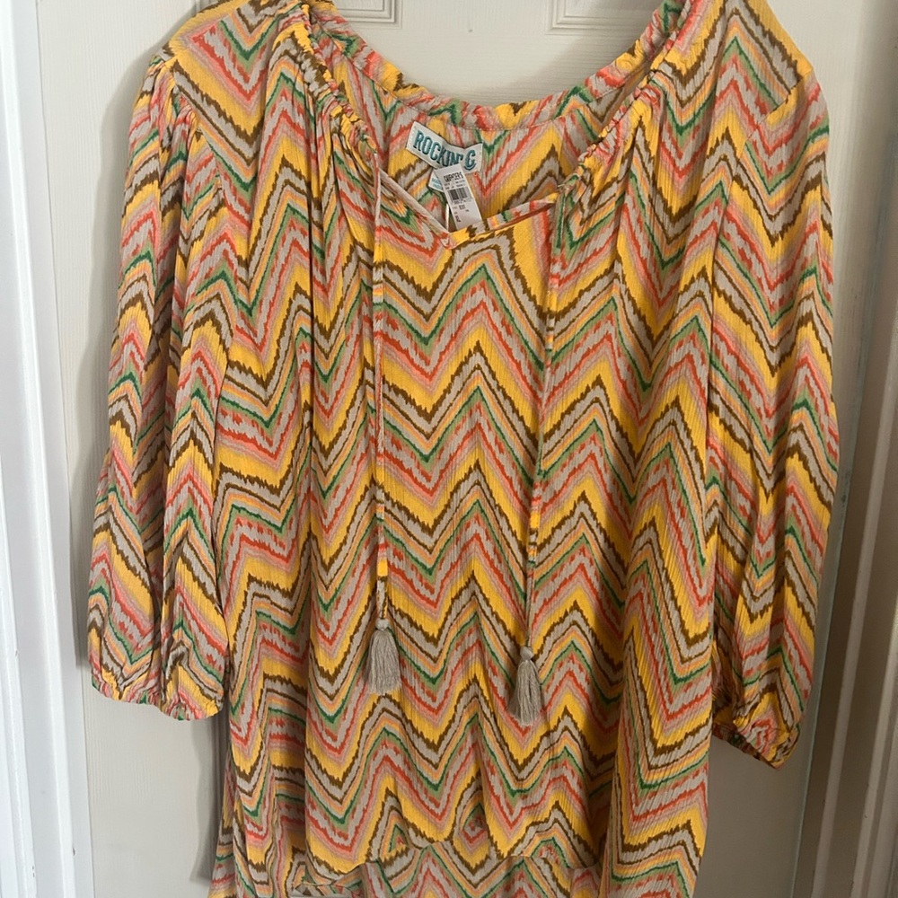 Vibrant Chevron Blouse with Tassels